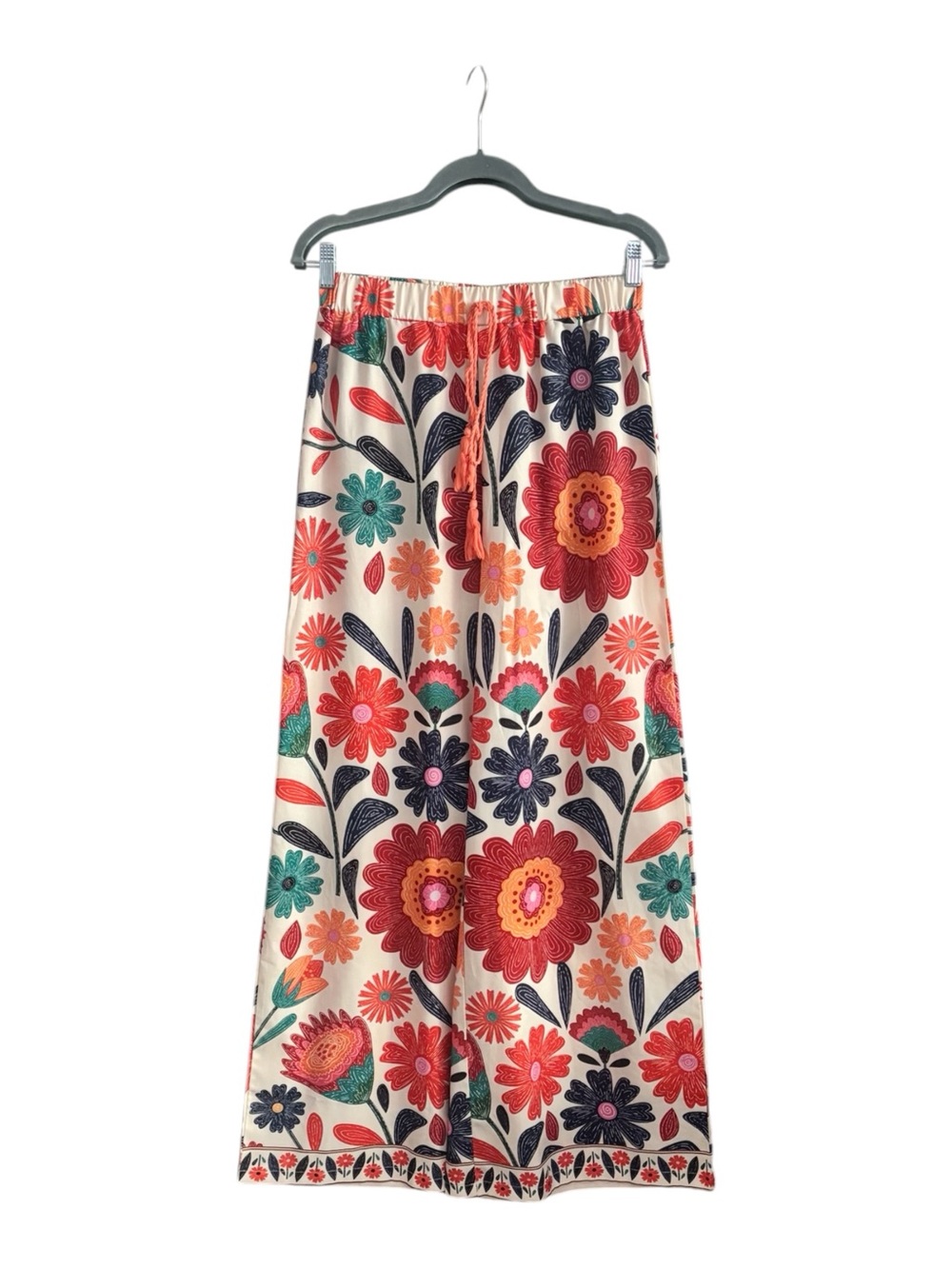 SHEIN Cream Maxi Skirt with Red, Orange, Teal & Navy Floral Print SizeL Tall
